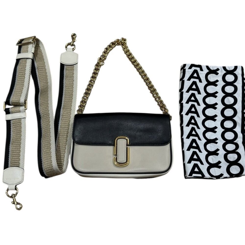 Marc Jacobs Purse The J Marc Shoulder Crossbody Bag Black Beige Cream Gold OS